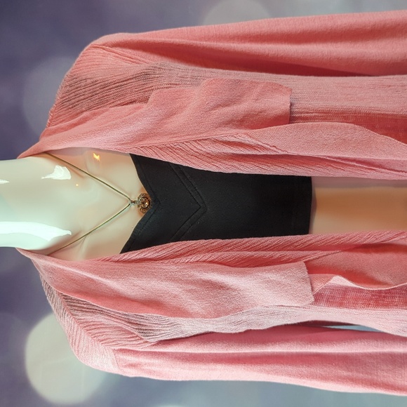 LAFAYETTE 148 New York sz Large Open Knit Linen & Cotton Long Pink Cardigan - Picture 2 of 6
